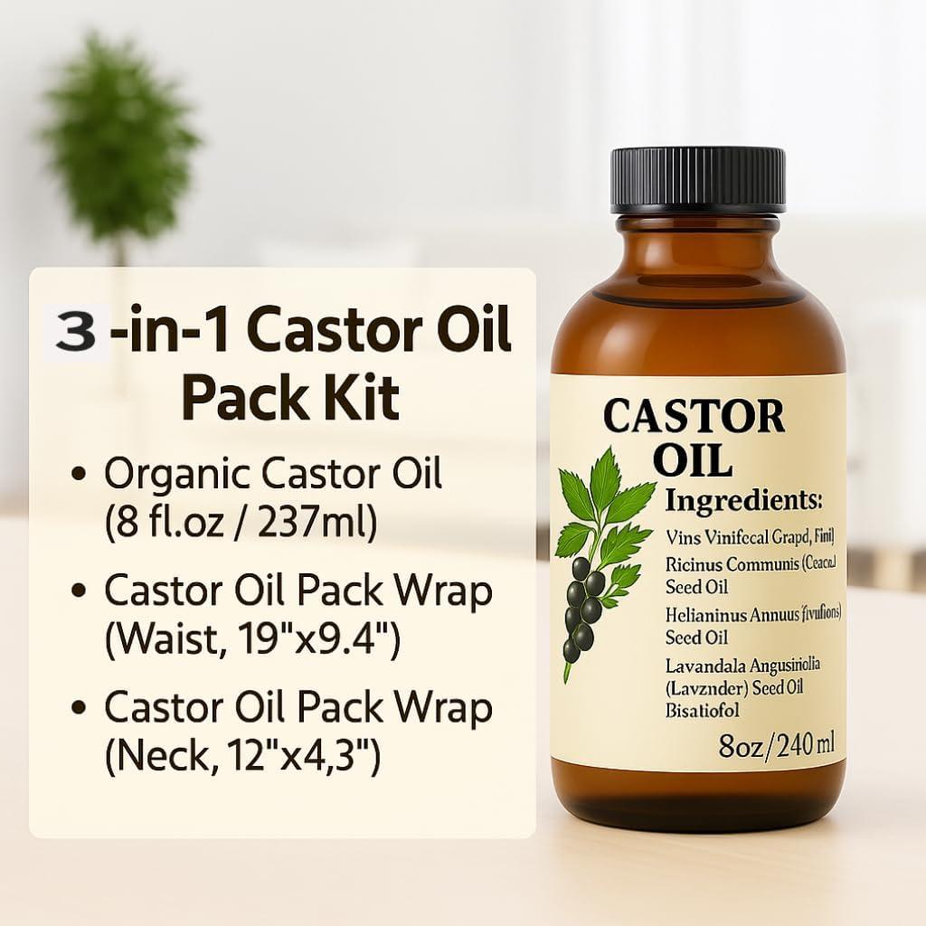 Set de Aceite de Ricino Orgánico BESEFFIE 8oz + Envolturas