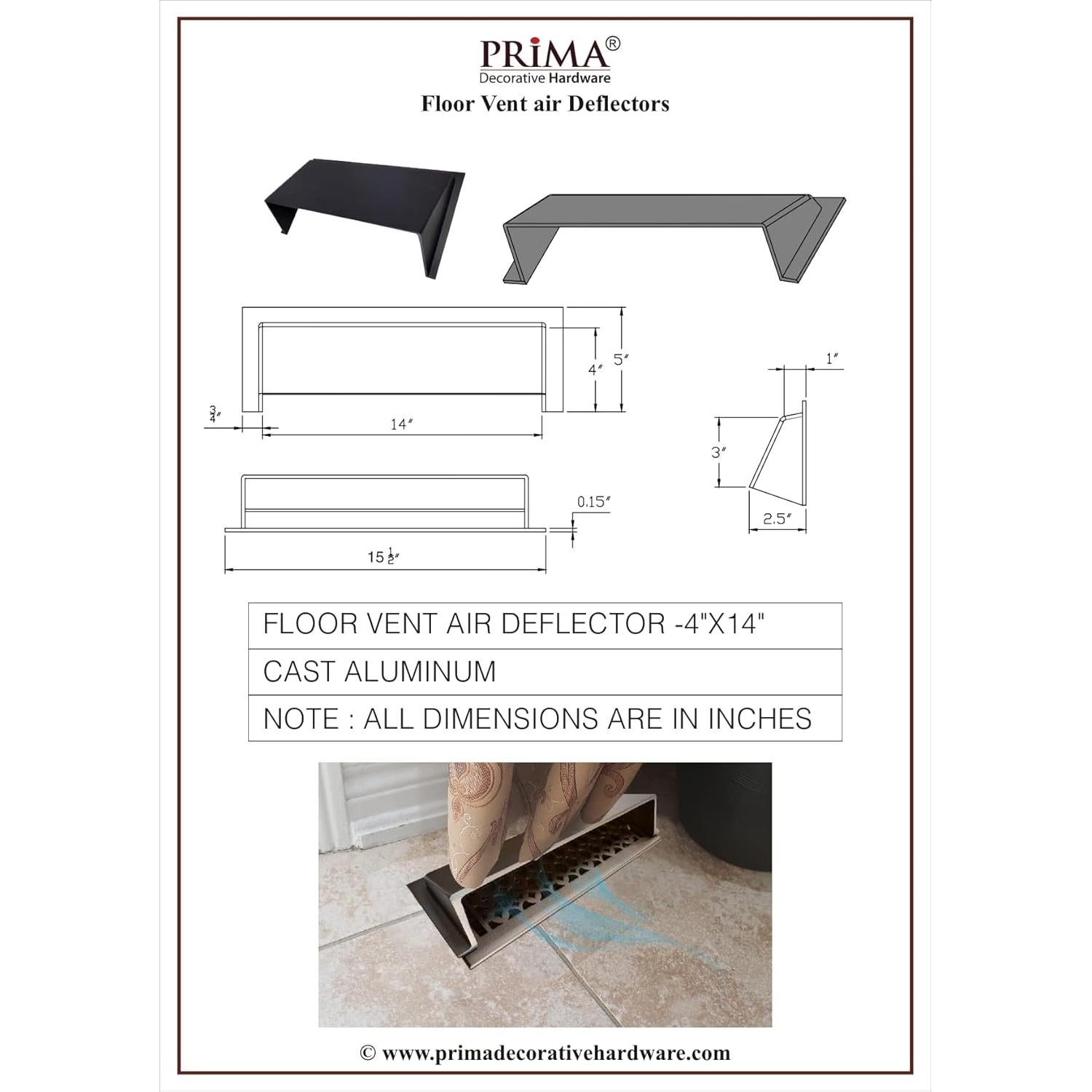 Deflector de Aire para Ventilación de Piso Prima 4x14" Marrón