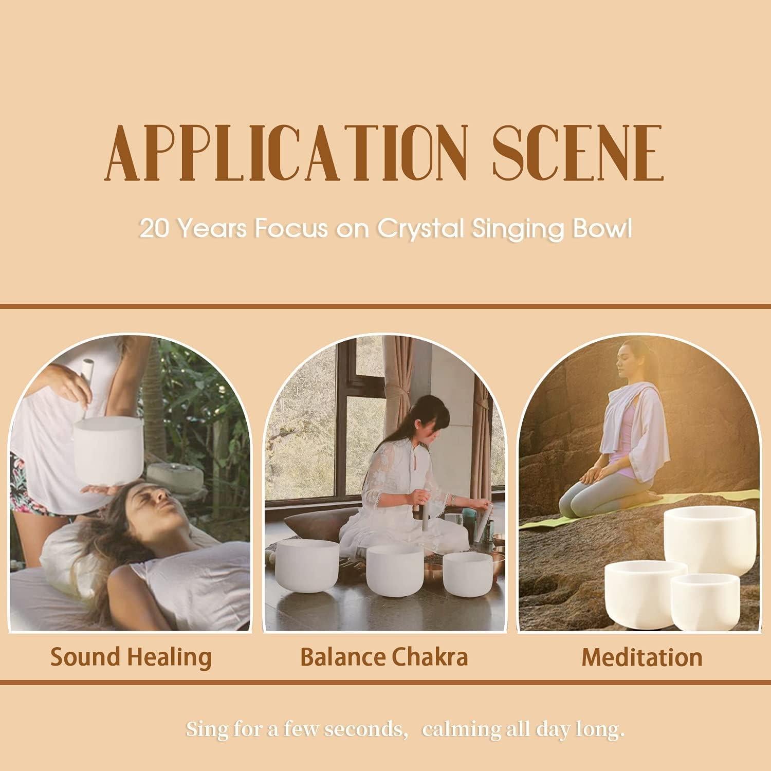 Juego de 3 Cuencos de Canto de Cristal 440HZ 20-30 cm Mate