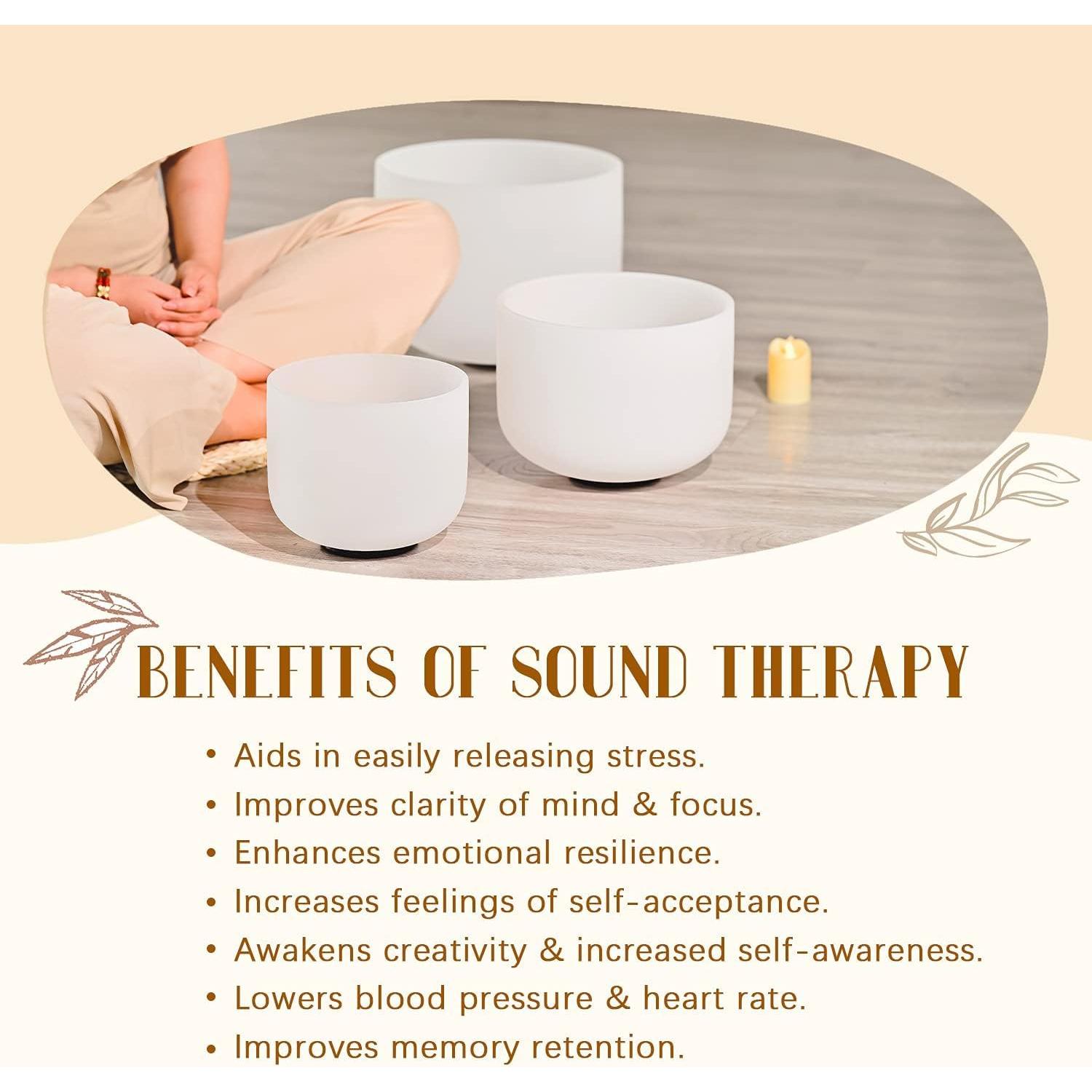 Juego de 3 Cuencos de Canto de Cristal 440HZ 20-30 cm Mate