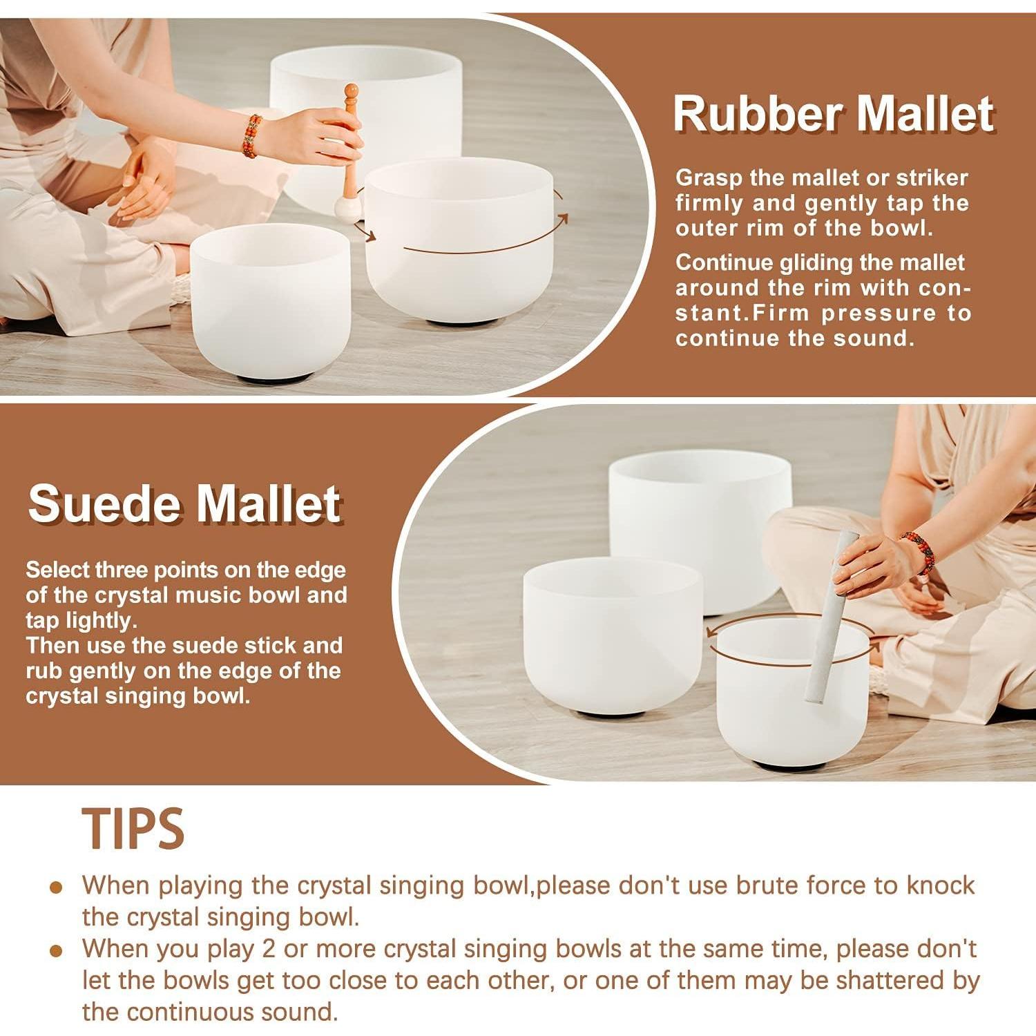 Juego de 3 Cuencos de Canto de Cristal 440HZ 20-30 cm Mate