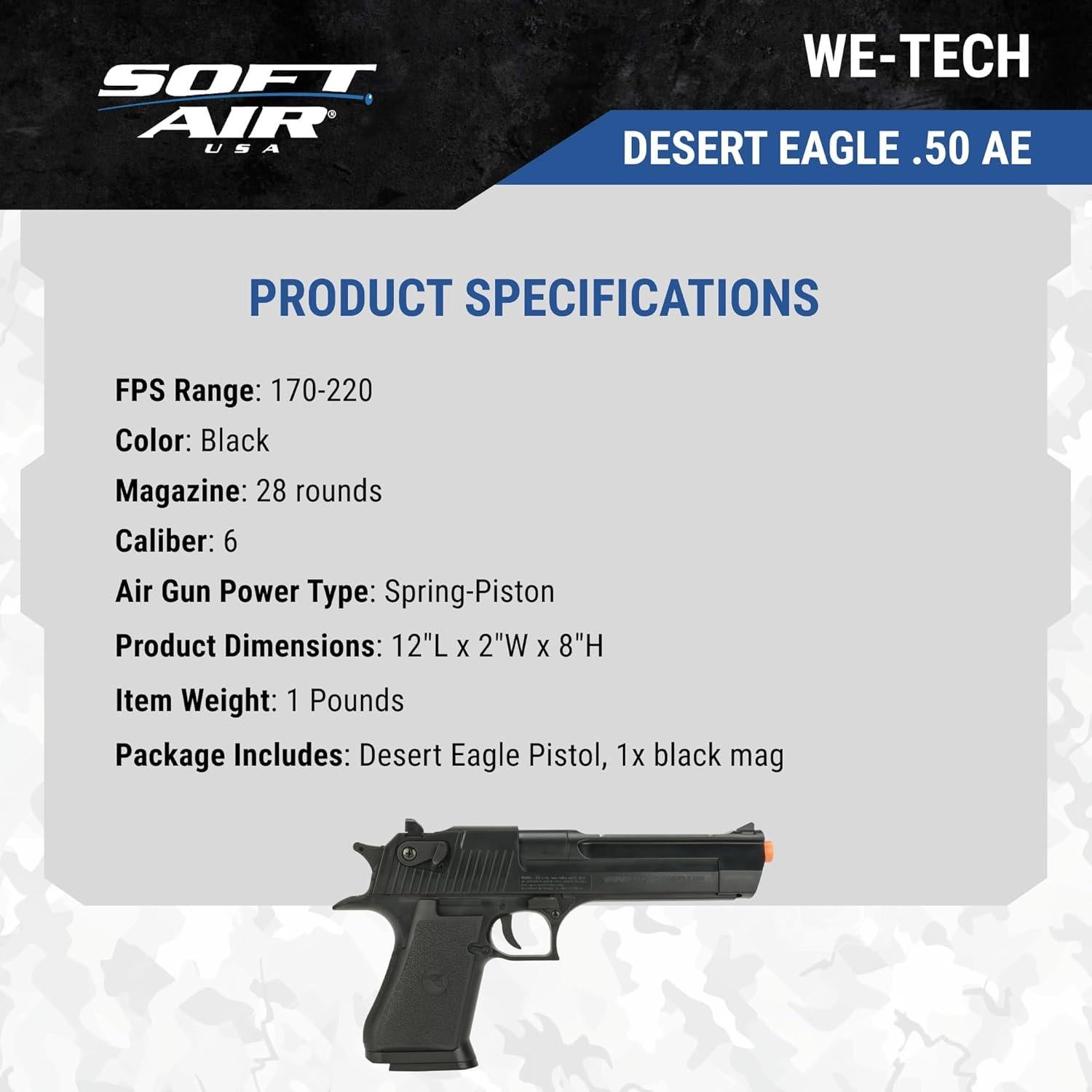Pistola de Airsoft Desert Eagle Resorte 0.45 kg 28 Disparos