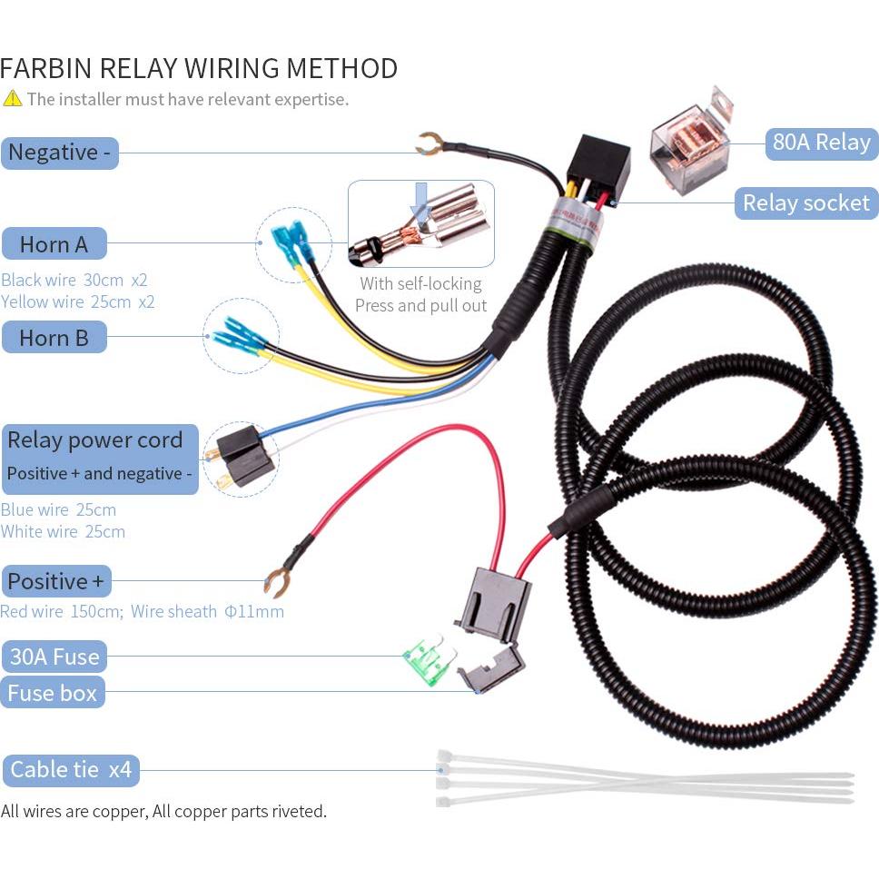 Kit de Cableado de Relé para Claxon FARBIN 12V 80A 4 Pin