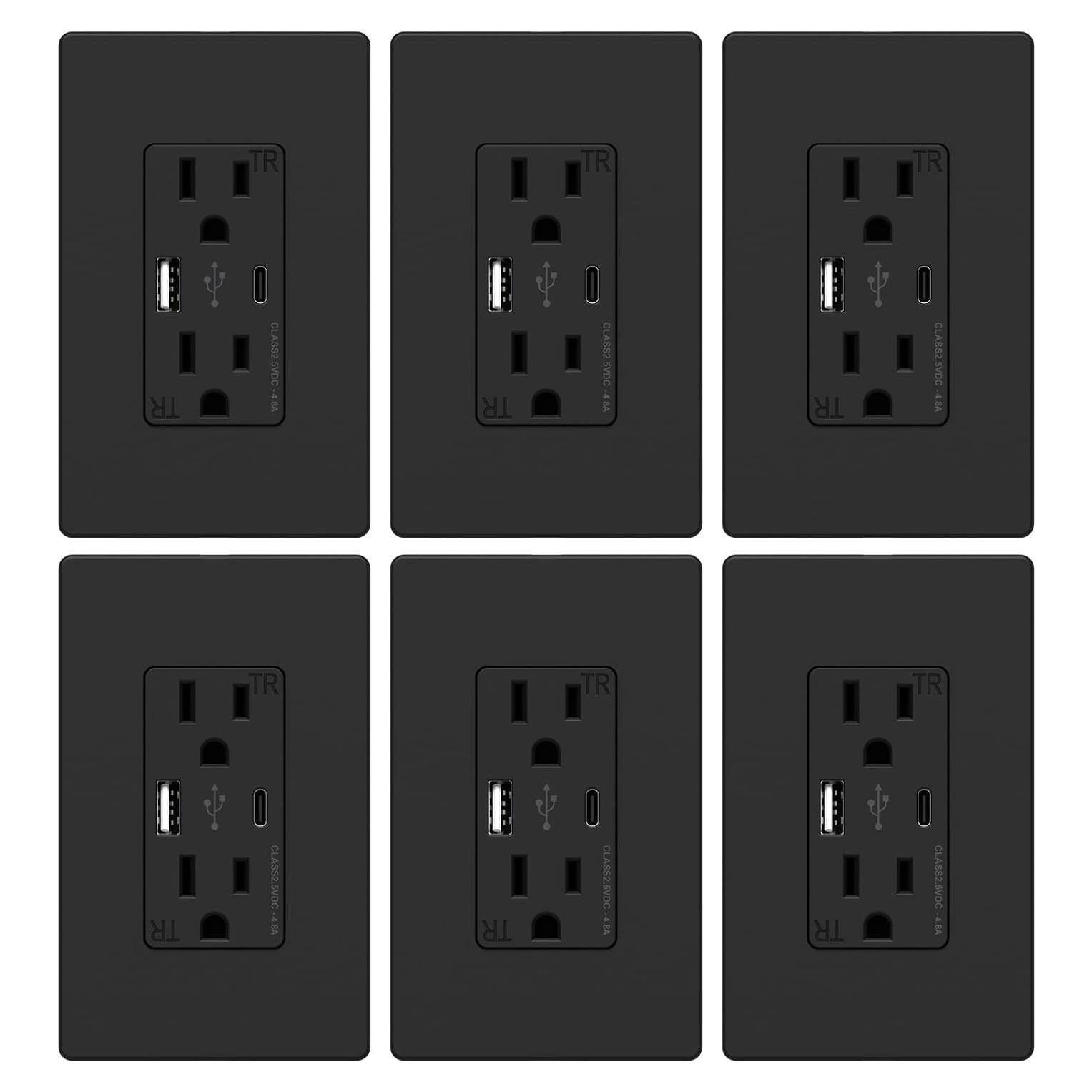 Toma de Pared USB WEBANG 15A Dúplex 4.8A 6 Unidades Negro