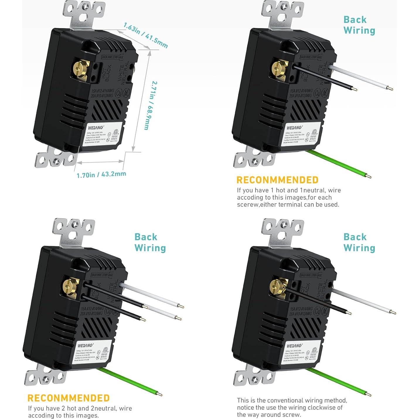Toma de Pared USB WEBANG 15A Dúplex 4.8A 6 Unidades Negro