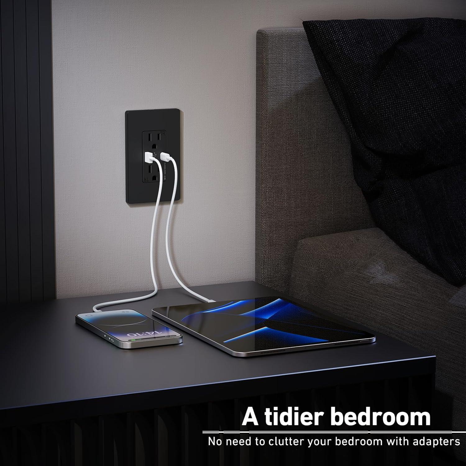 Toma de Pared USB WEBANG 15A Dúplex 4.8A 6 Unidades Negro