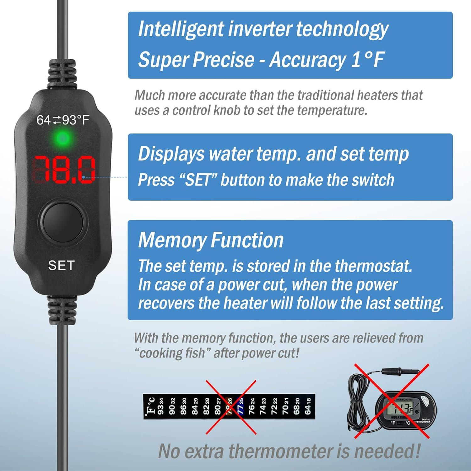 Calentador de Acuario Mini Waayon 10W Ajustable 1-2 Galones