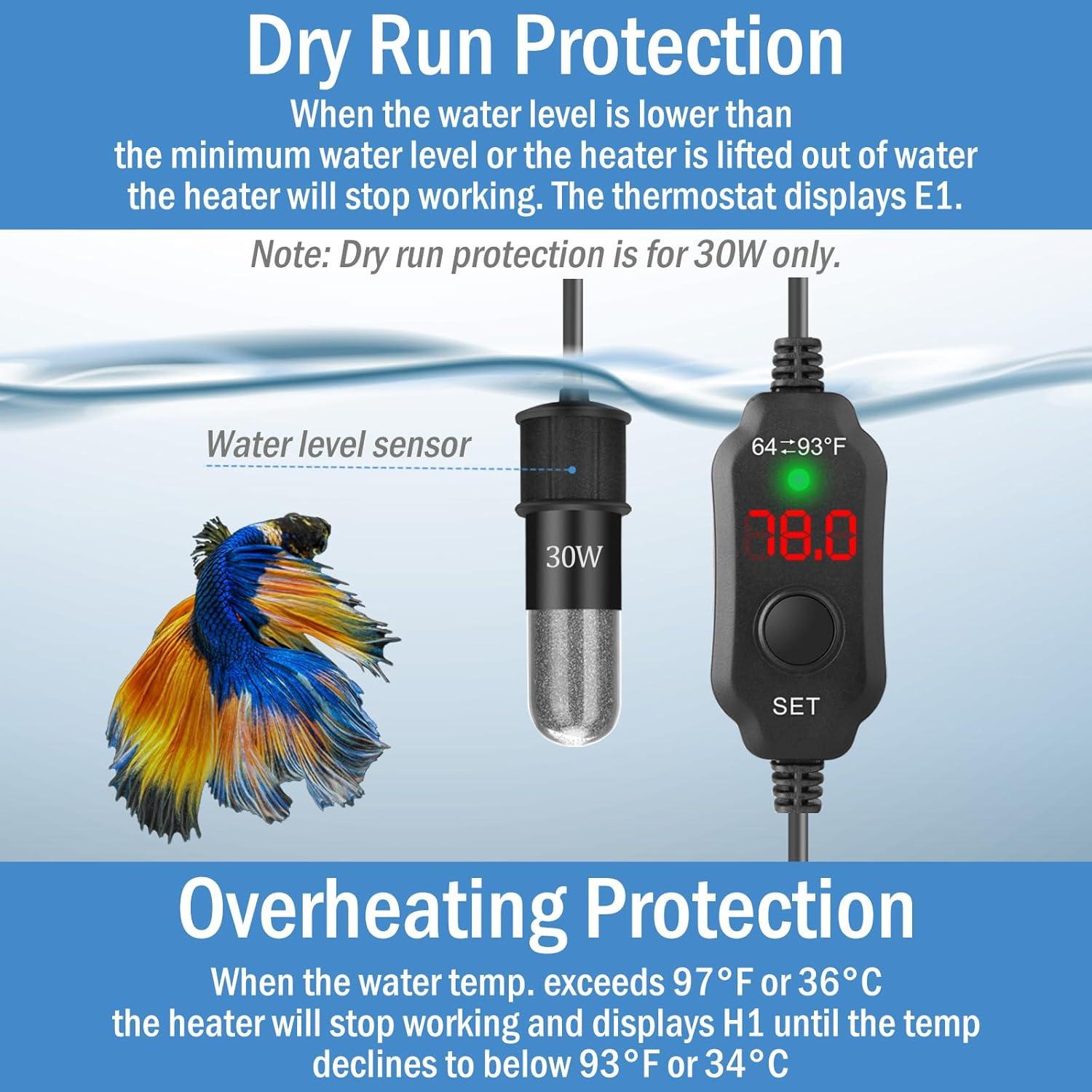 Calentador de Acuario Mini Waayon 10W Ajustable 1-2 Galones