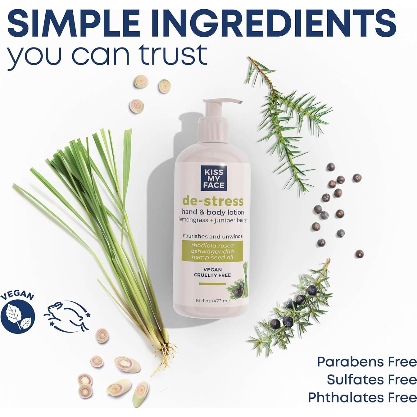 Loción para Manos y Cuerpo Kiss My Face 473 ml - Hierba Limón y Baya de Enebro