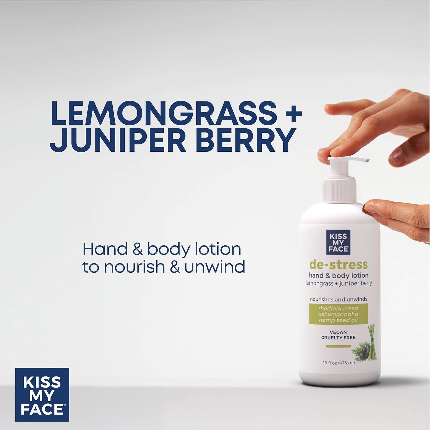 Loción para Manos y Cuerpo Kiss My Face 473 ml - Hierba Limón y Baya de Enebro