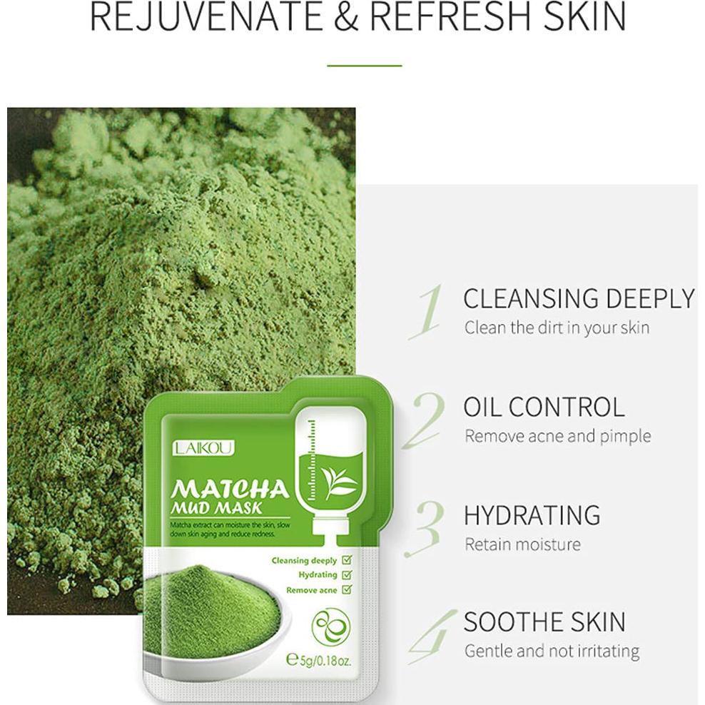 Mascarilla Facial de Té Verde Matcha BEUKING 12 Piezas Hidratante