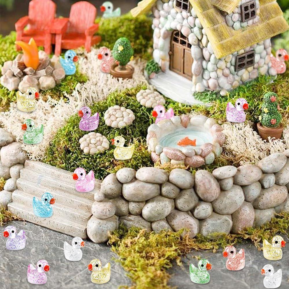 100 Mini Patos Brillantes DULEFUN para Decoración de Jardines