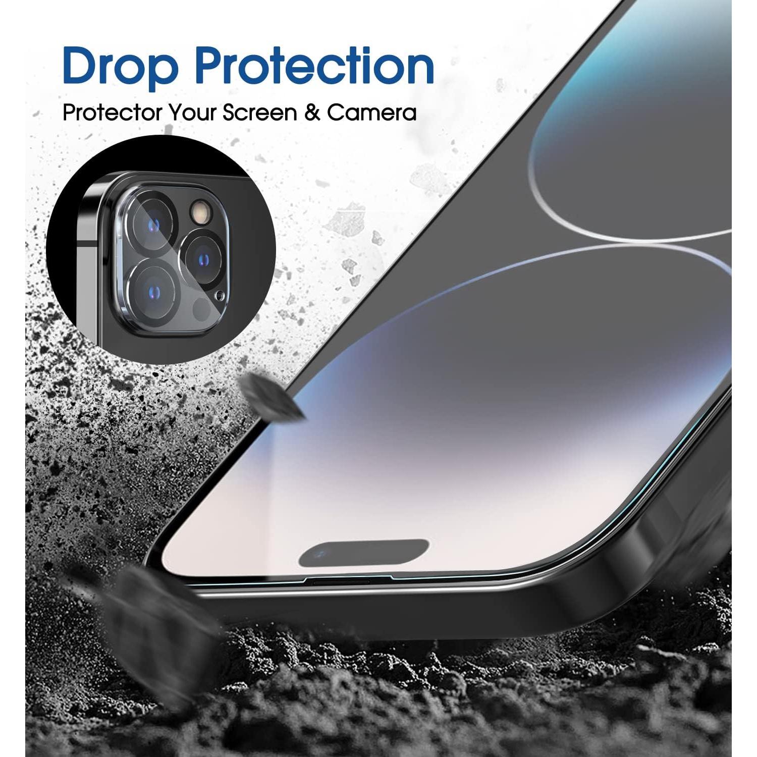 amFilm 2 Pack Tempered Glass Screen Protector + Camera Lens Protector for iPhone 14 Pro Max 6.7 Inch. Easy OneTouch Installation, Auto-Alignment, Bubble Free, Case Friendly, Anti-Scratch