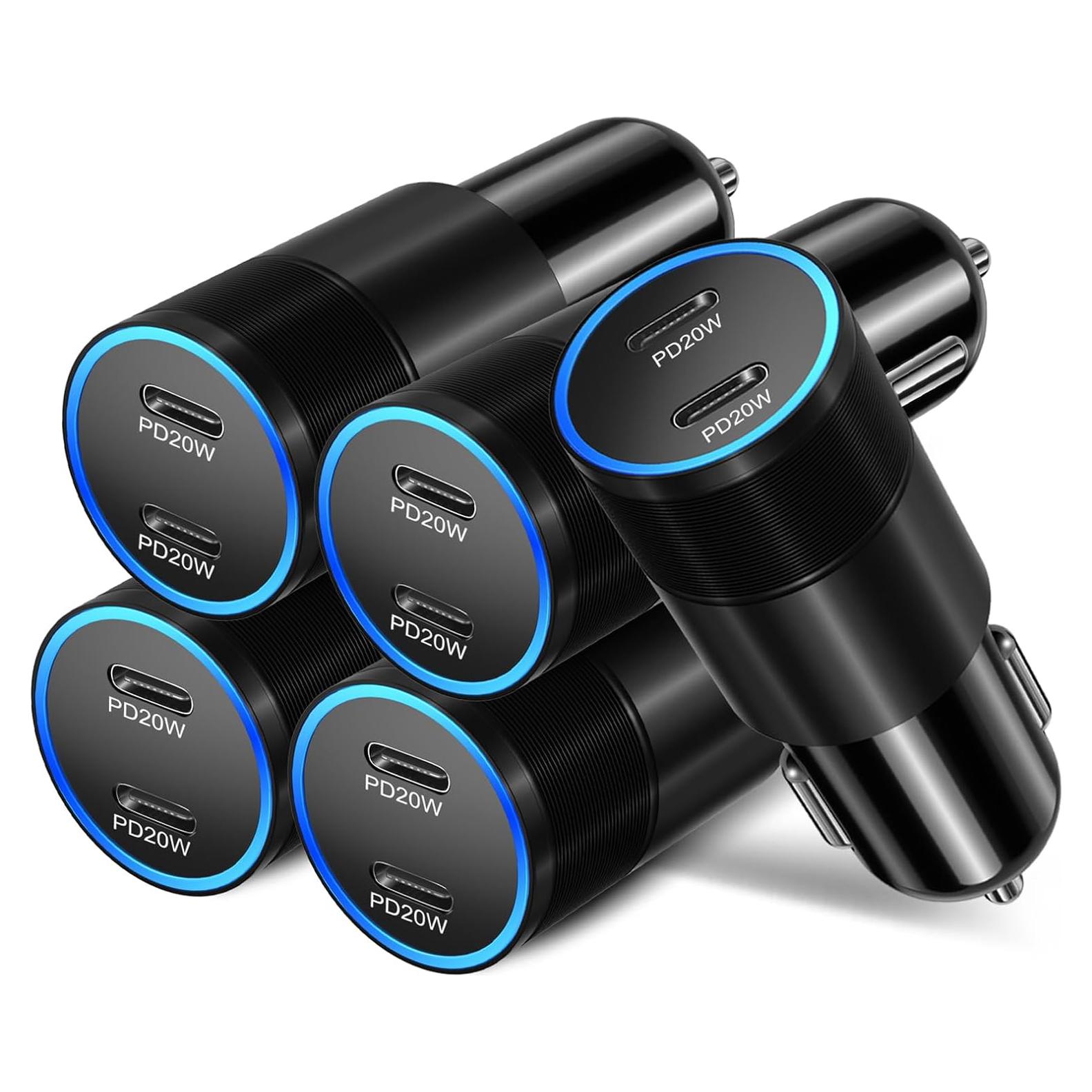 Paquete de 5 Cargadores de Coche USB C Bangfun 40W Doble Puerto