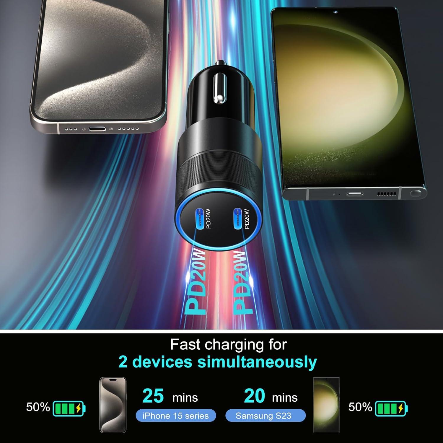 Paquete de 5 Cargadores de Coche USB C Bangfun 40W Doble Puerto