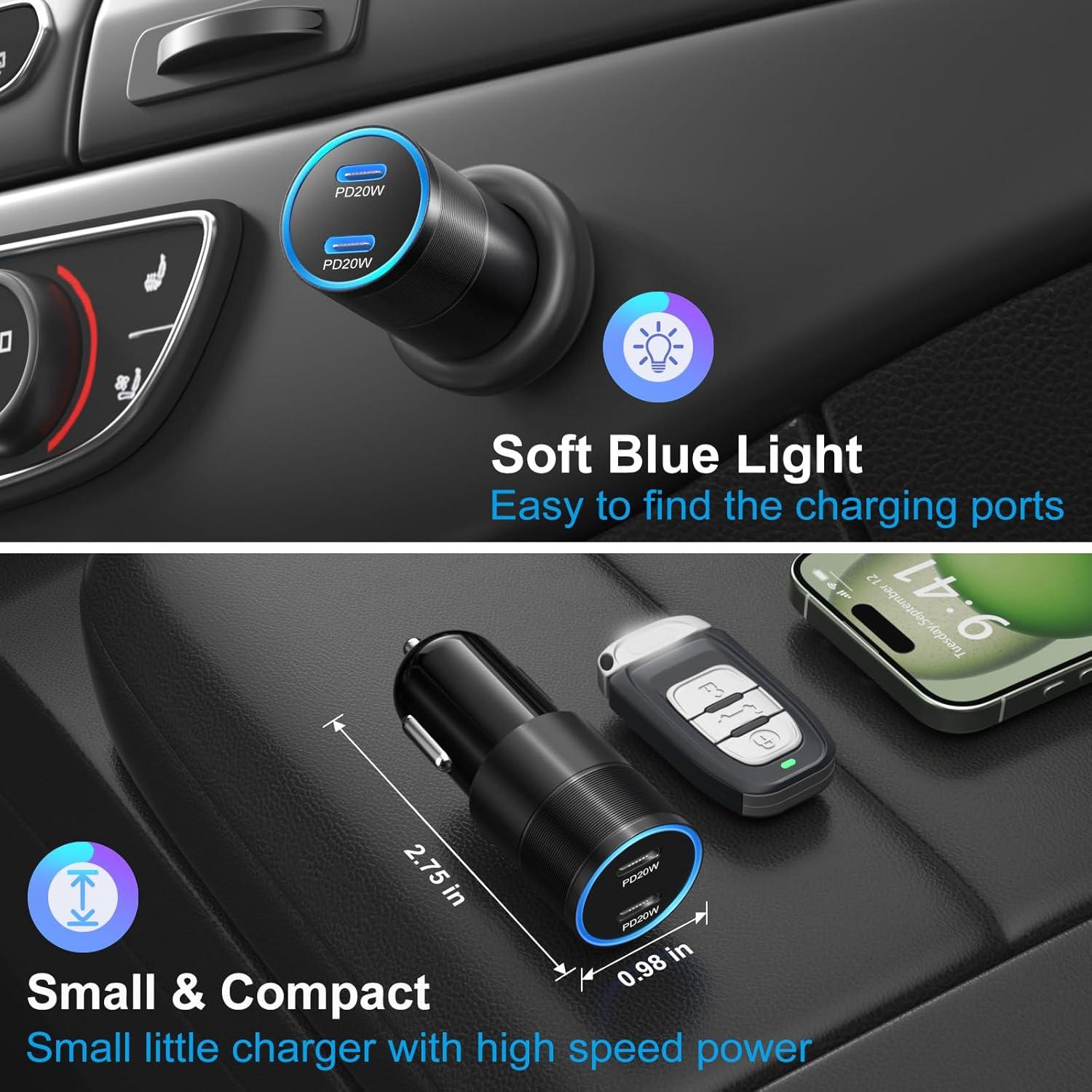 Paquete de 5 Cargadores de Coche USB C Bangfun 40W Doble Puerto