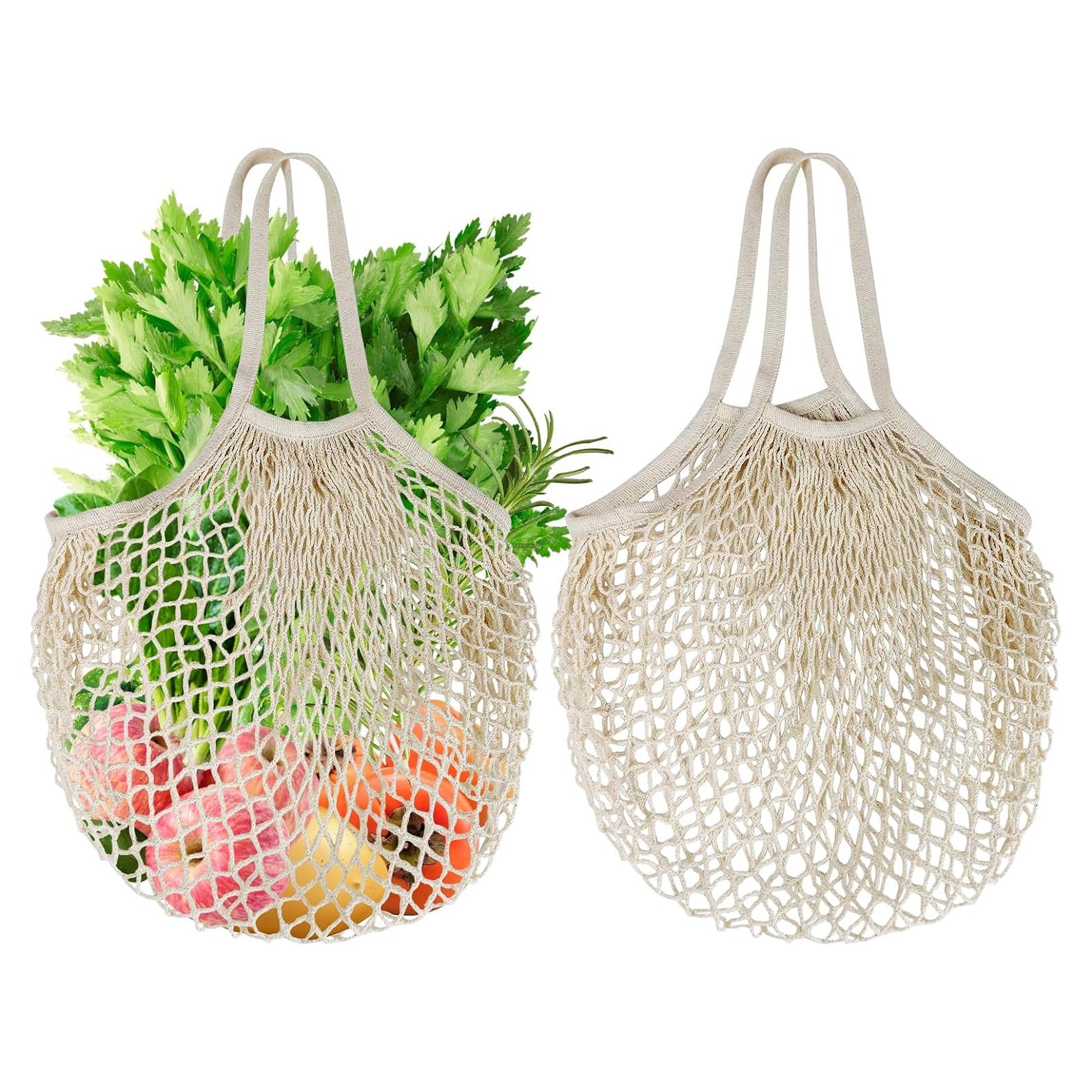 Paquete de 2 Bolsas de Compras Reutilizables de Algodón Beige