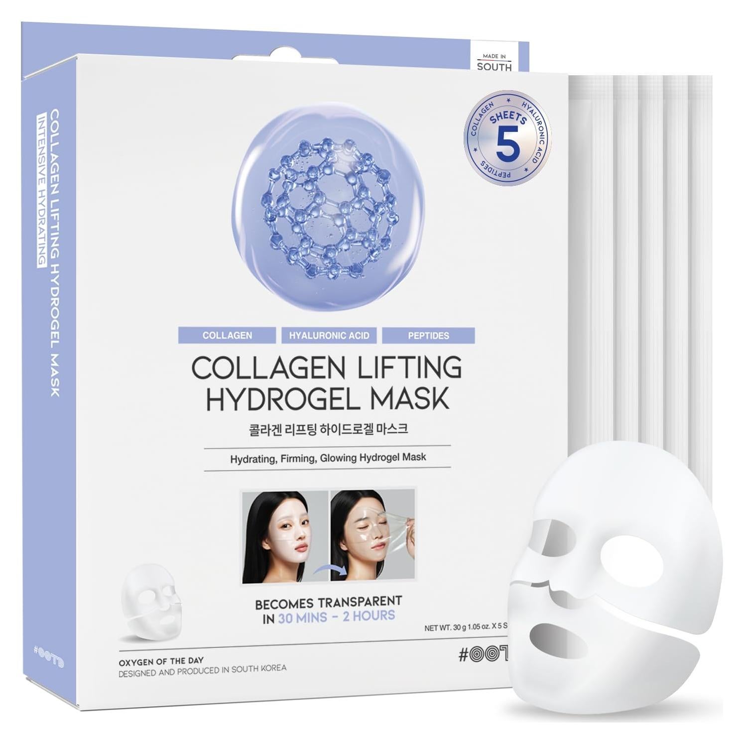 Mascarilla de Hidrogel Lifting OOTD - Colágeno y Ácido Hialurónico - 5pcs
