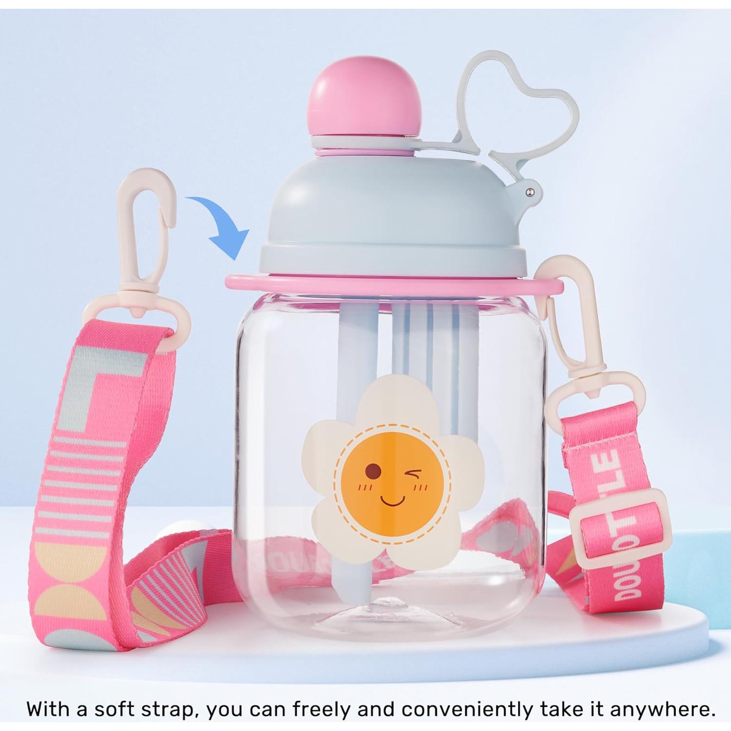 Botella de Agua para Niños 800ml Tritan Azul con Pajilla