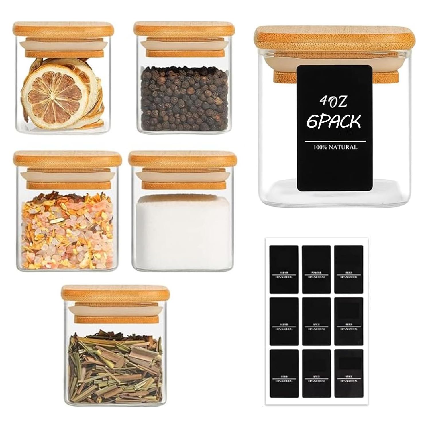 Frascos de Especias ComSaf 4 oz Cuadrados con Etiquetas - 6 Piezas