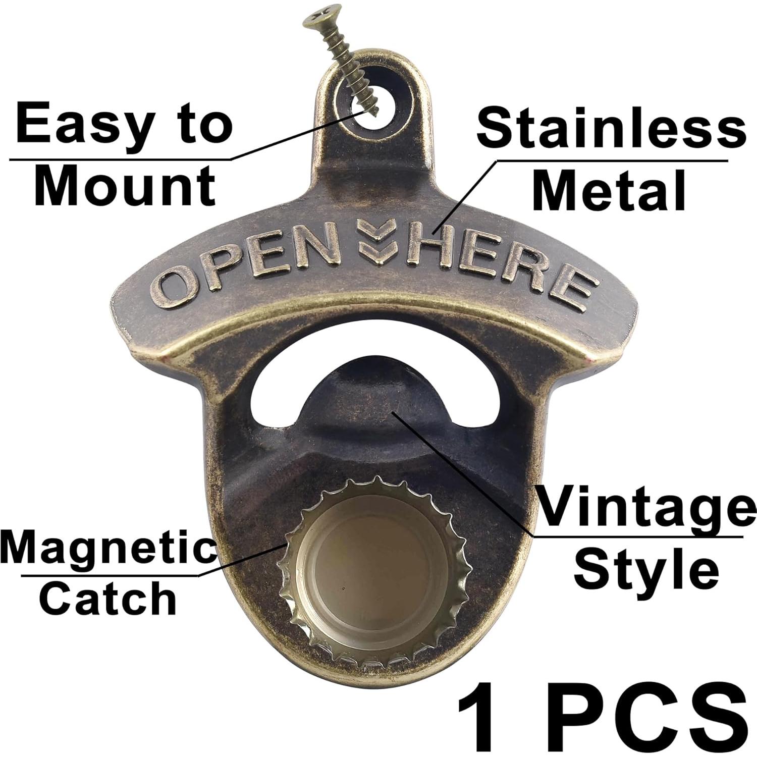 Abrebotellas de bronce antiguo HAIICEN montado en pared magnético