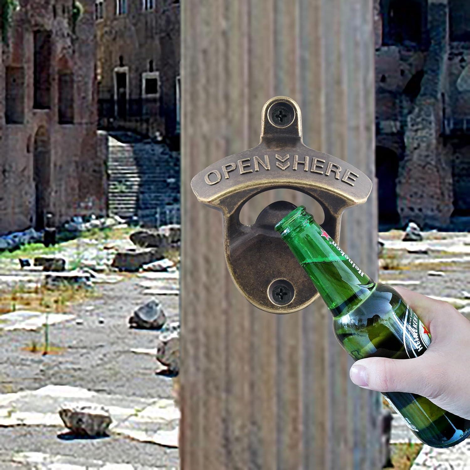 Abrebotellas de bronce antiguo HAIICEN montado en pared magnético