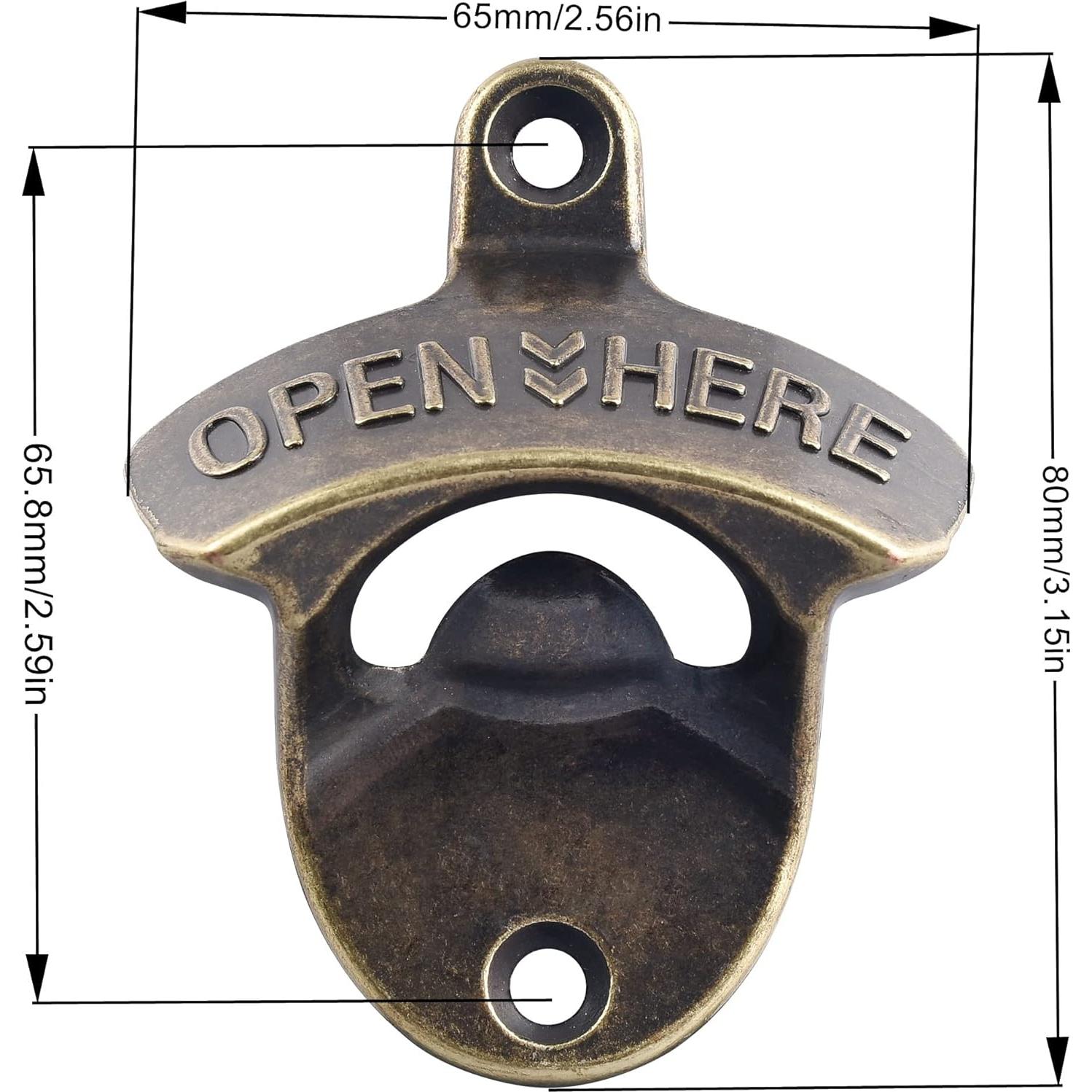 Abrebotellas de bronce antiguo HAIICEN montado en pared magnético