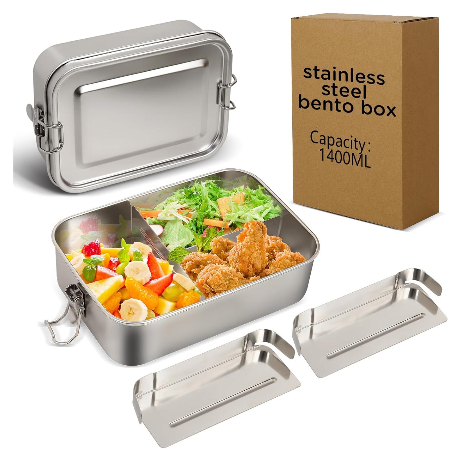 Caja de Almuerzo LEEPENK Acero Inoxidable 1400ml A Prueba de Fugas