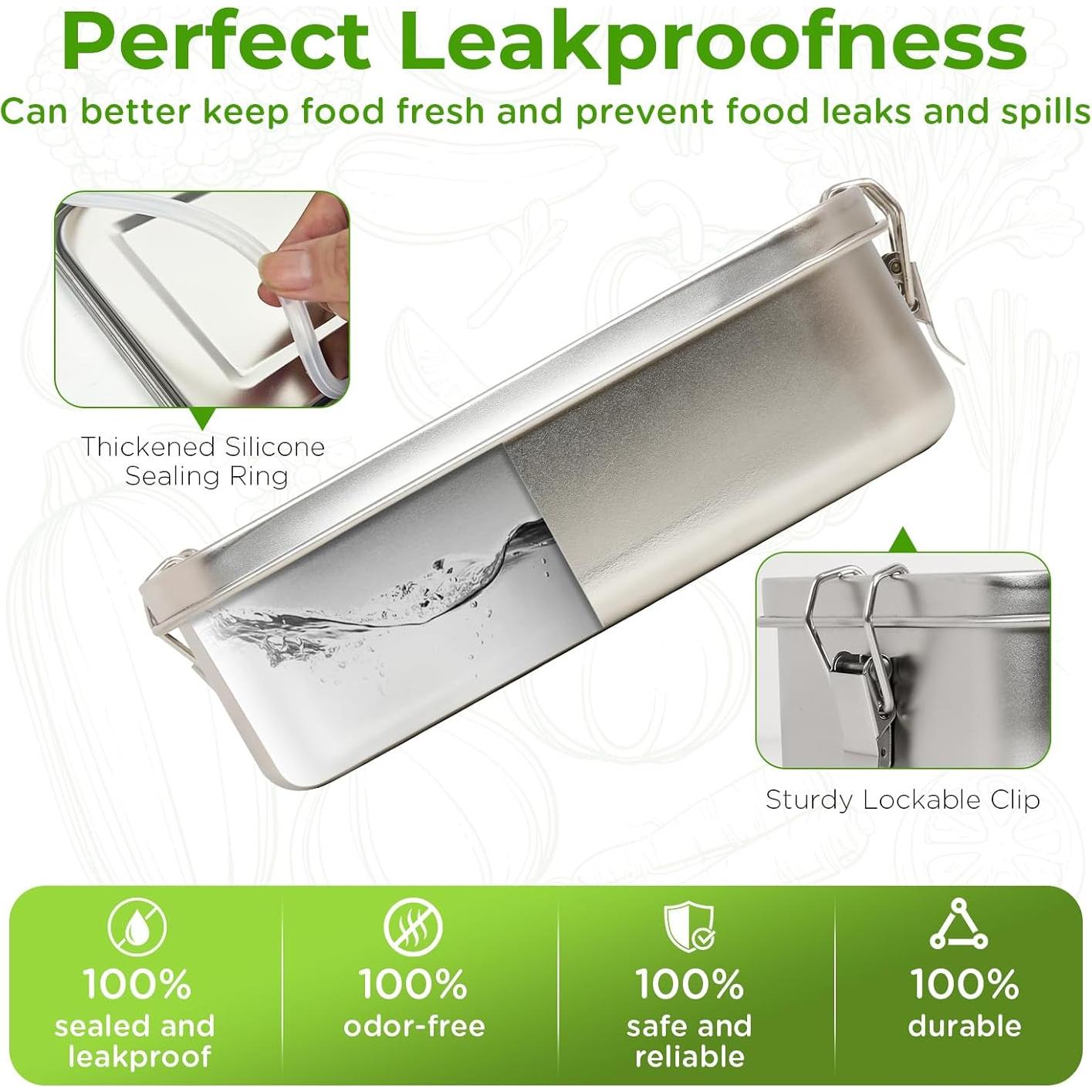 Caja de Almuerzo LEEPENK Acero Inoxidable 1400ml A Prueba de Fugas