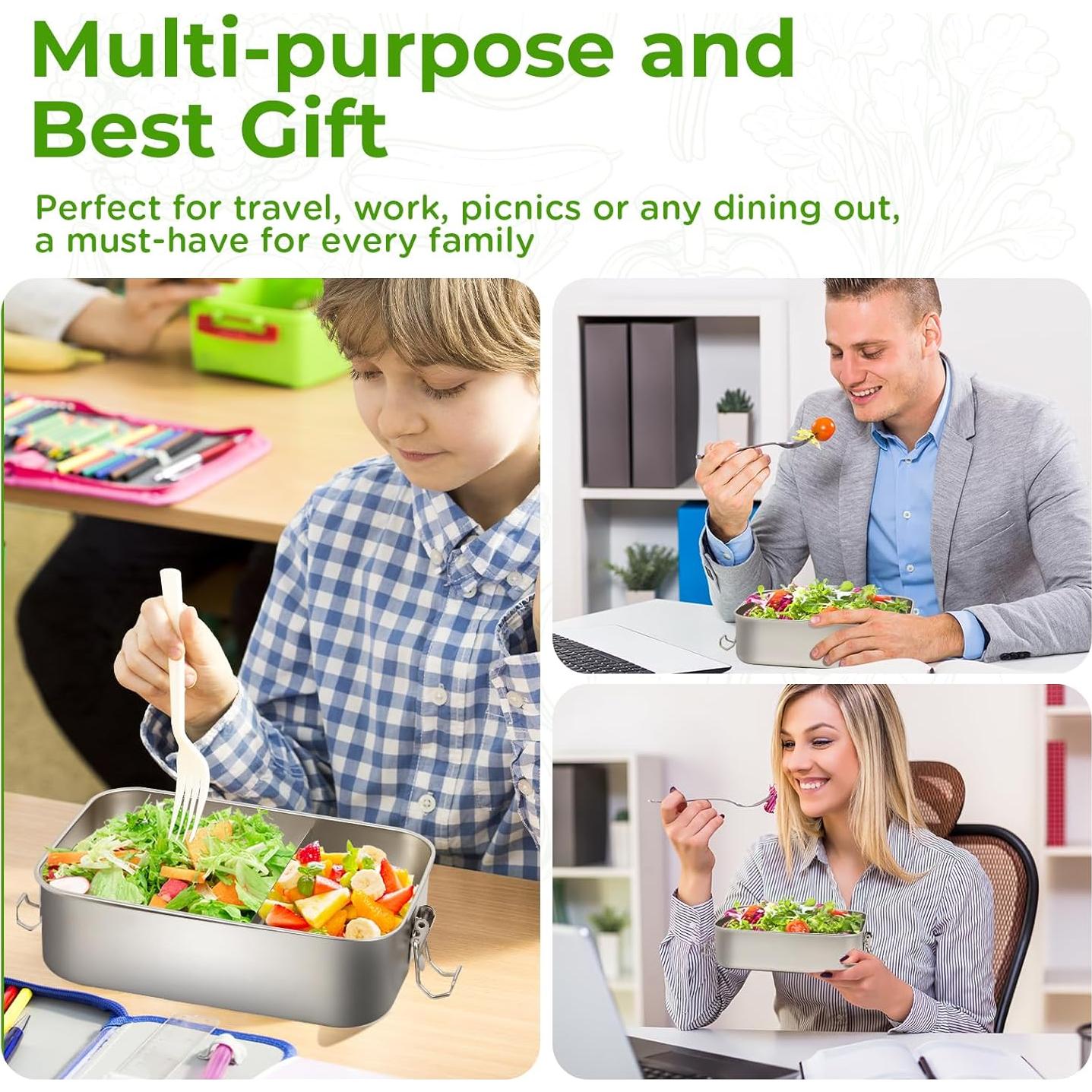 Caja de Almuerzo LEEPENK Acero Inoxidable 1400ml A Prueba de Fugas