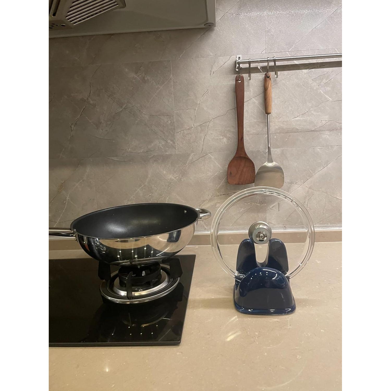 Soporte para tapa de olla Lurockie cerámica azul resistente al calor