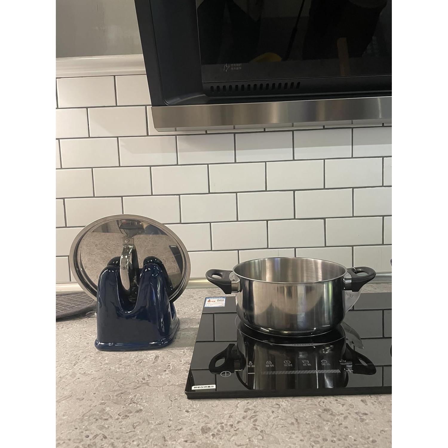 Soporte para tapa de olla Lurockie cerámica azul resistente al calor