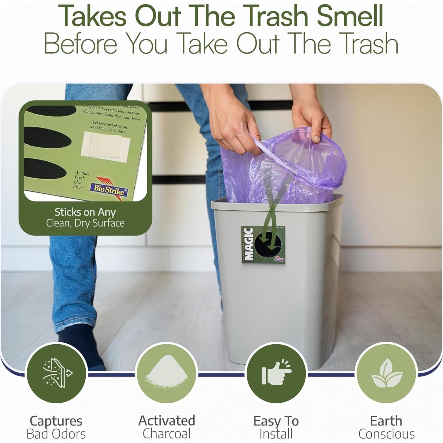 Trash Magic Activated Charcoal Trash Can Odor Eliminator - Peel & Stick Garbage Can Deodorizer - Air Freshener for Fridge, Compost, Drawers & Diaper Pails - Lasts 4 Months - Made in USA (1 Pack)