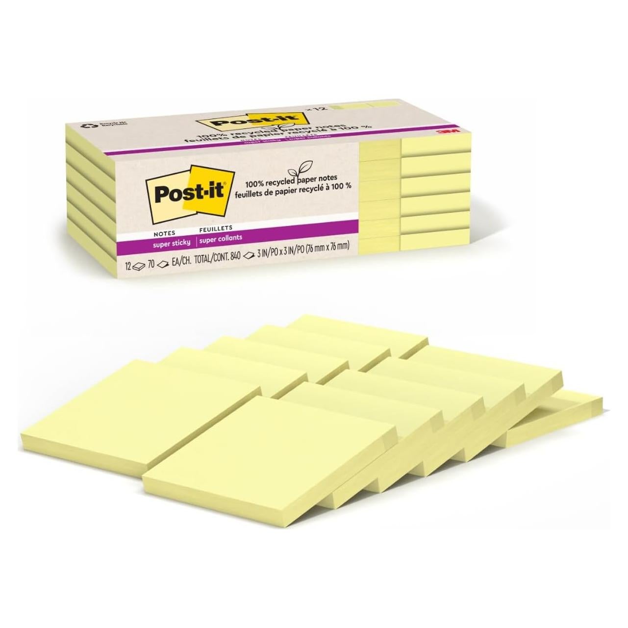 Notas Adhesivas Post-it Super Sticky 3x3" Amarillo 12 Blocs