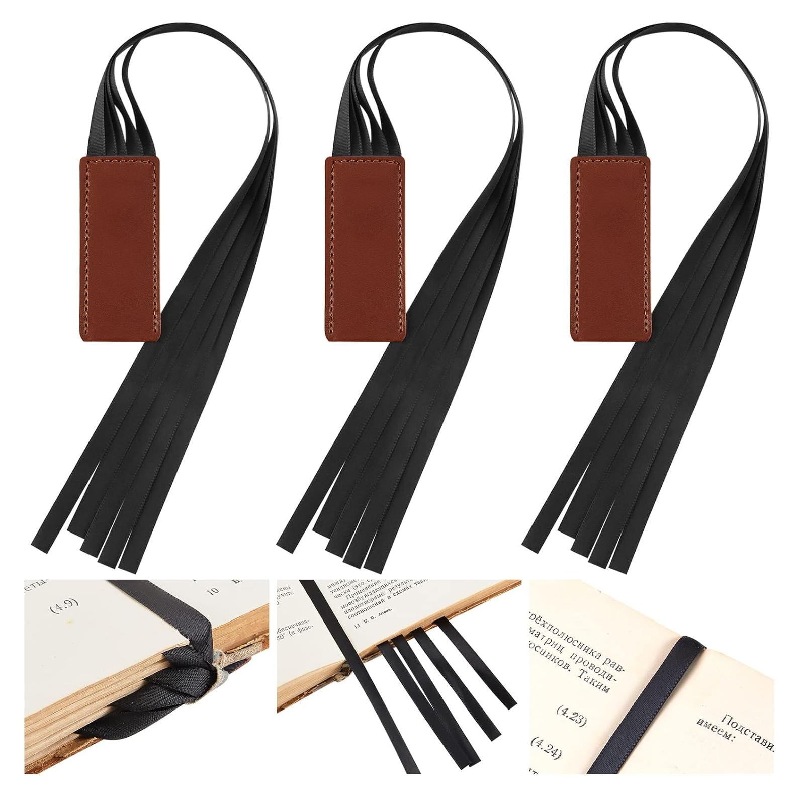 Marcadores de Páginas de Cinta Outus 3 Piezas Cuero Negro