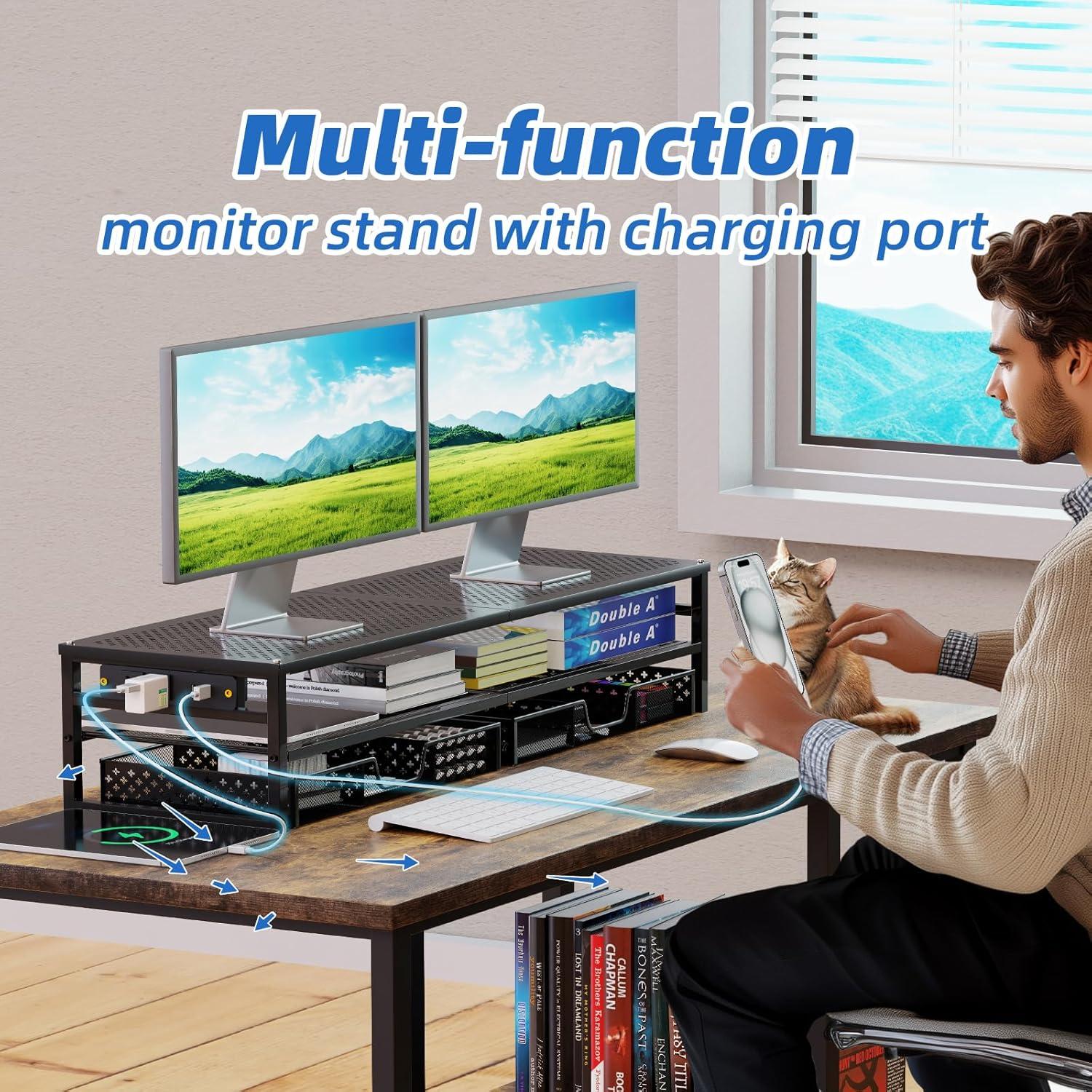 Soporte de Monitor de Metal Simple Trending con USB 2.0 Negro