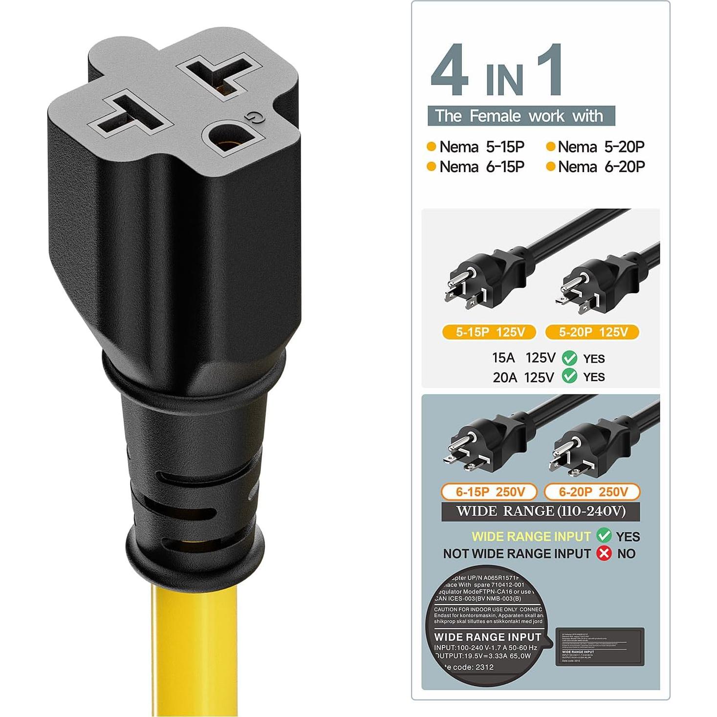 Adaptador de Enchufe CA 4 en 1 Plugrand 12AWG 15A 125V