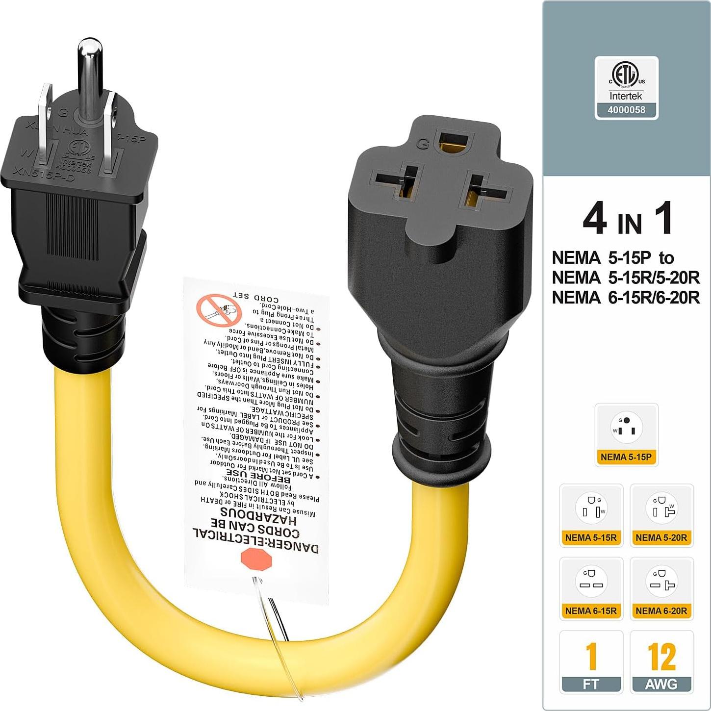 Adaptador de Enchufe CA 4 en 1 Plugrand 12AWG 15A 125V