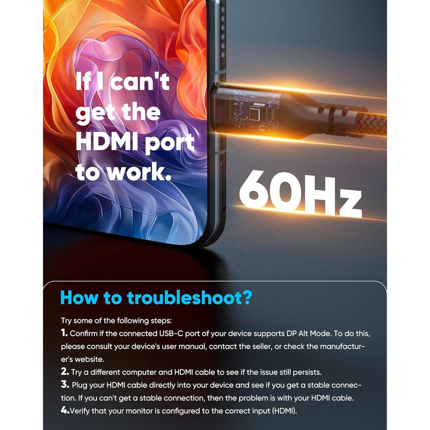 Cable USB C a HDMI 4K@60Hz Highwings 1.8m Negro