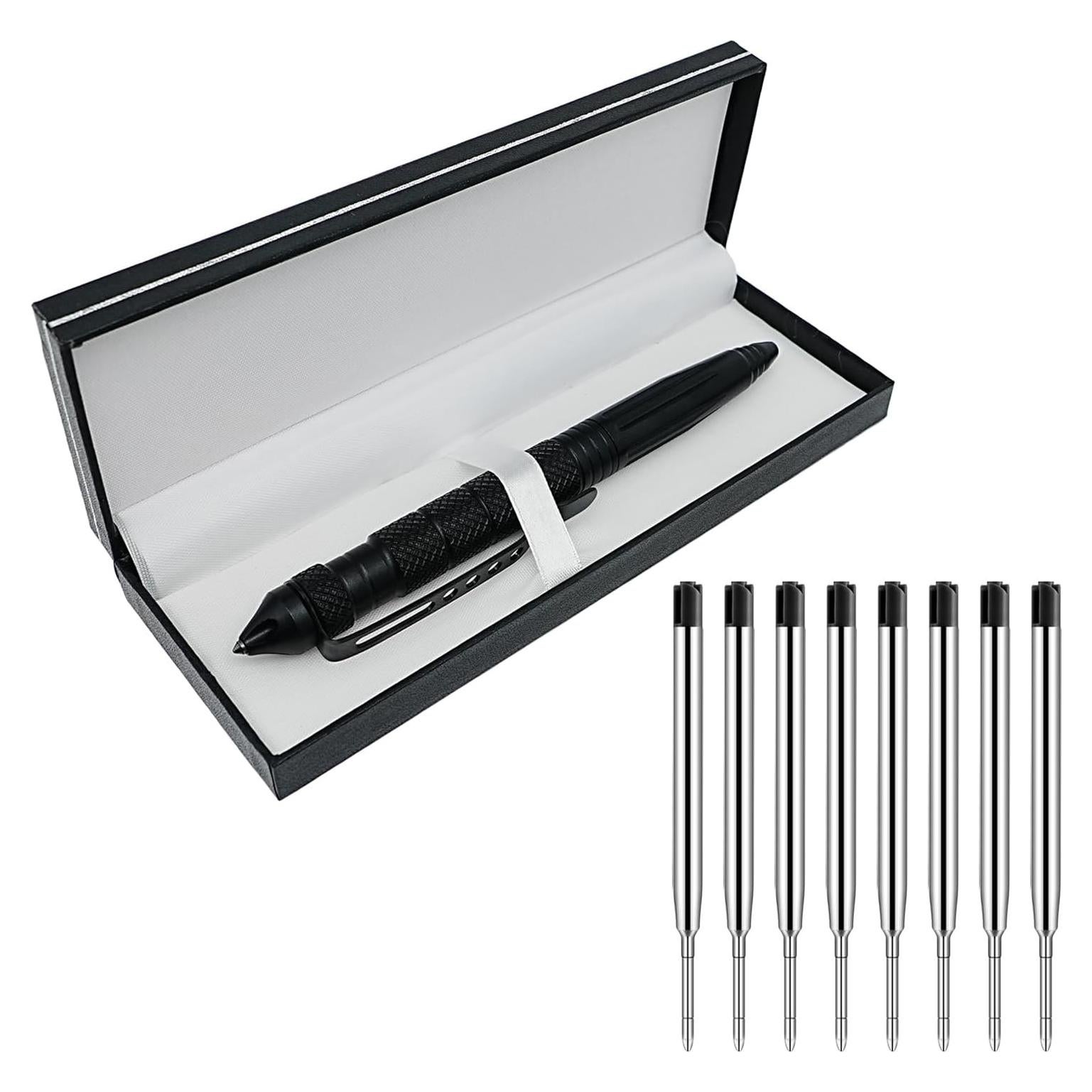 Origin-Joy Gift Boxed Tactical Pen, Tungsten Steel Military Tactical Pen, Emergency Self Defense Glass Breaker EDC Tool with 8 Refills (Black)