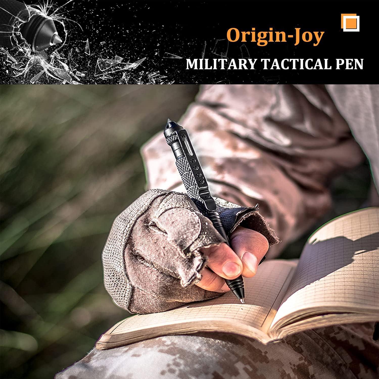 Origin-Joy Gift Boxed Tactical Pen, Tungsten Steel Military Tactical Pen, Emergency Self Defense Glass Breaker EDC Tool with 8 Refills (Black)