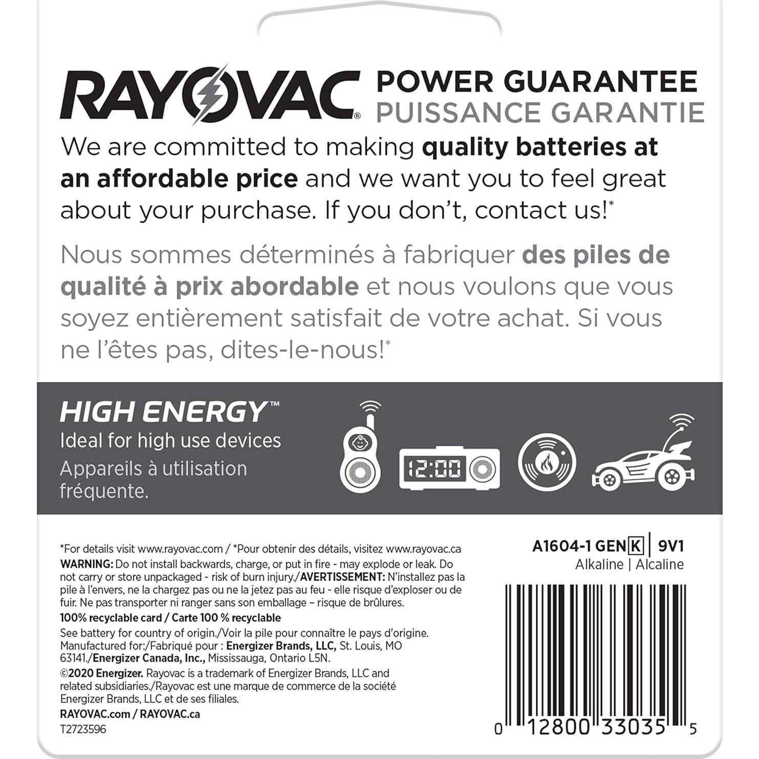 Baterías Alcalinas Rayovac 9V - Paquete de 1 Unidad