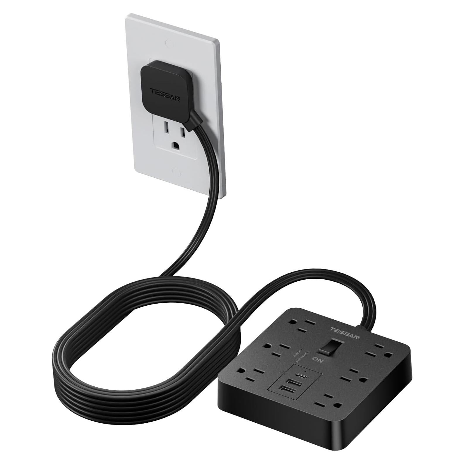 Regleta de Enchufes TESSAN 1.5m 6 Salidas 3 USB Carga Rápida