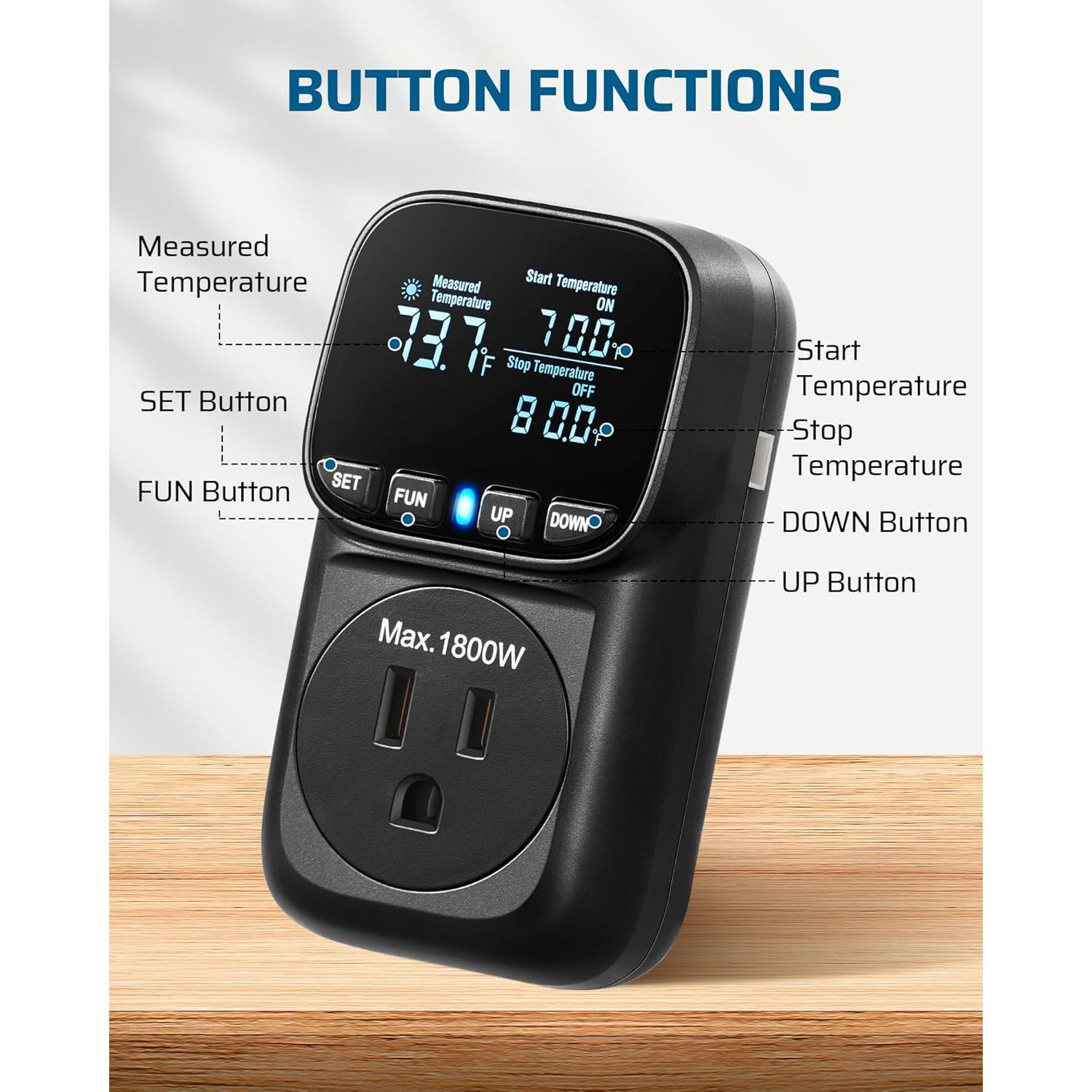 Termostato Digital DEWENWILS 15A para Calefacción y Refrigeración