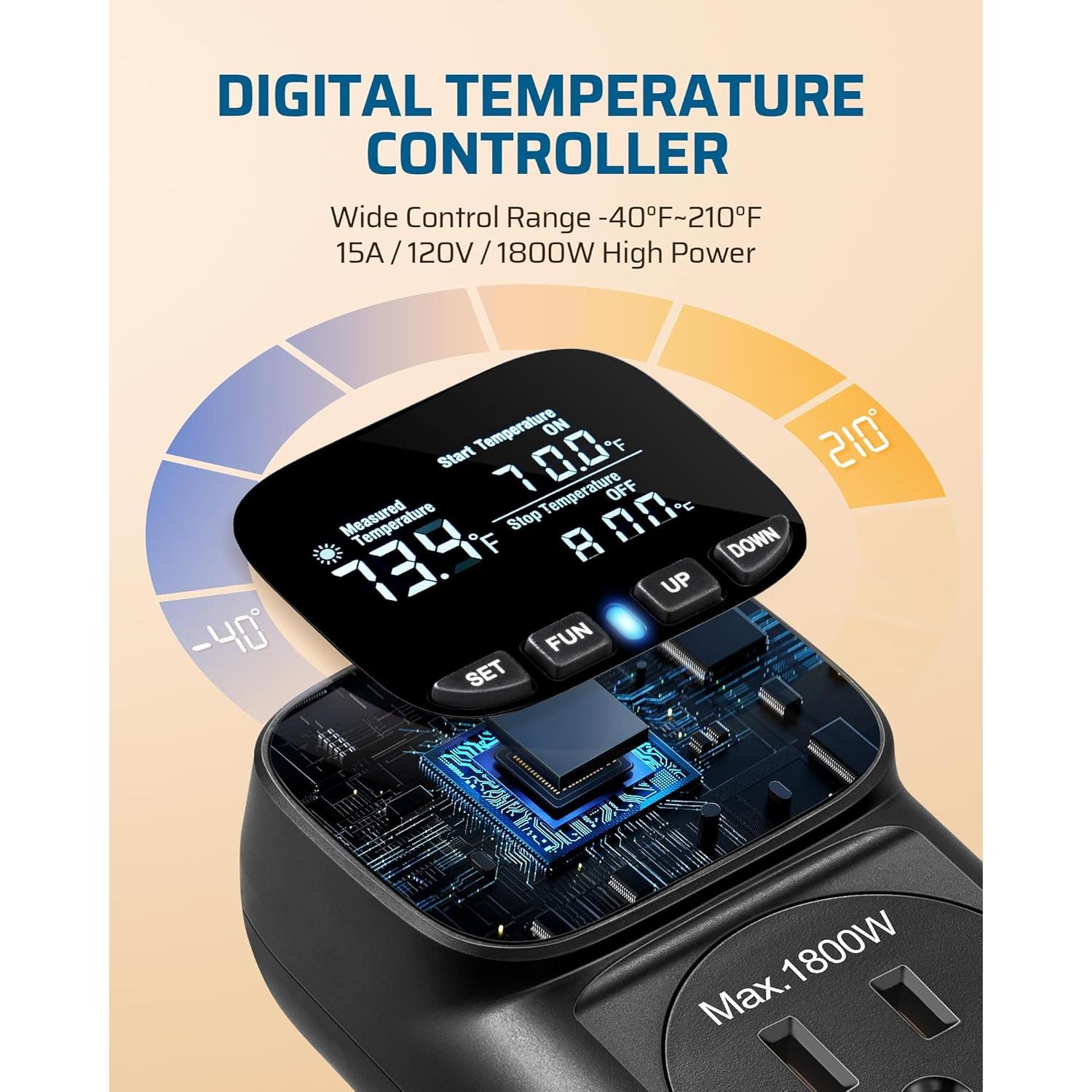 Termostato Digital DEWENWILS 15A para Calefacción y Refrigeración