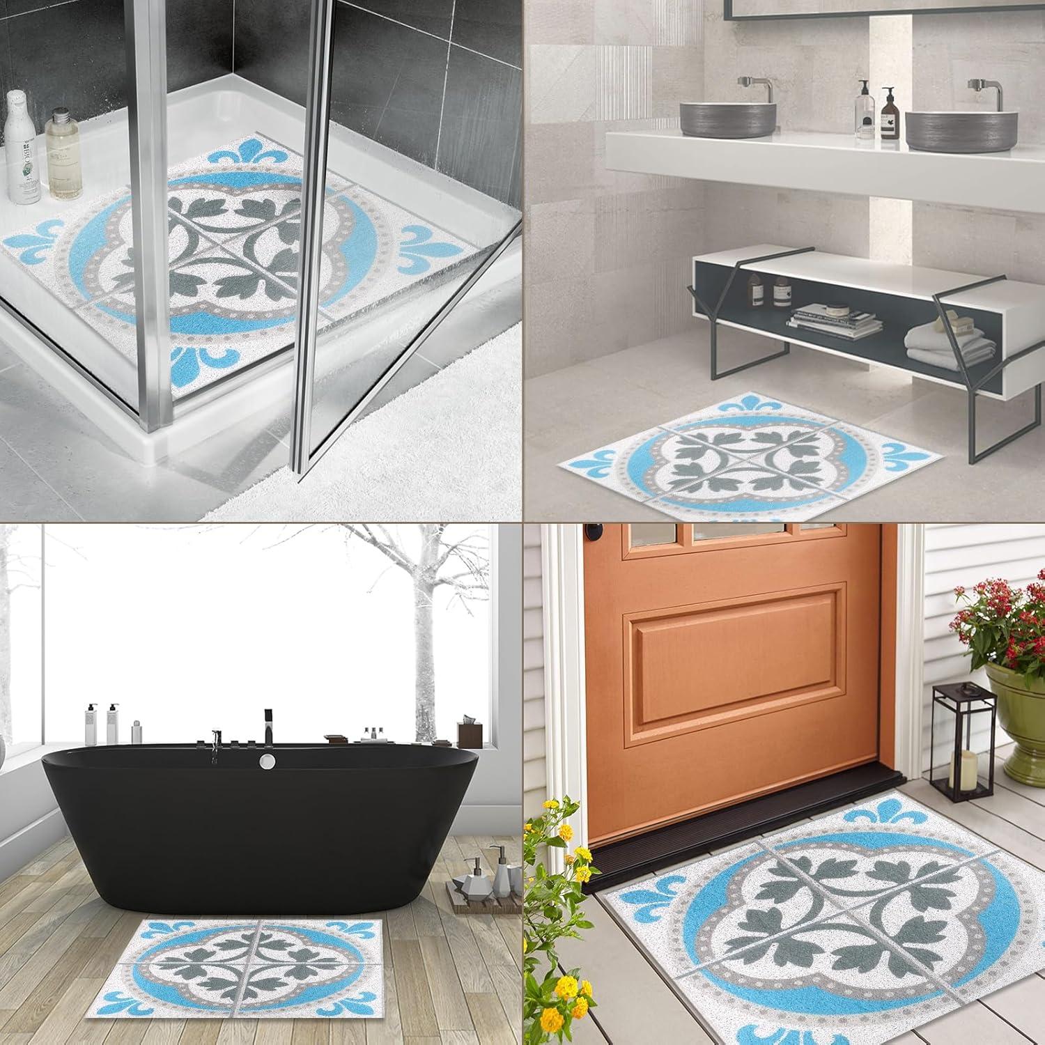 Alfombra de Ducha Antideslizante EIVINJE 61x61 cm Azul