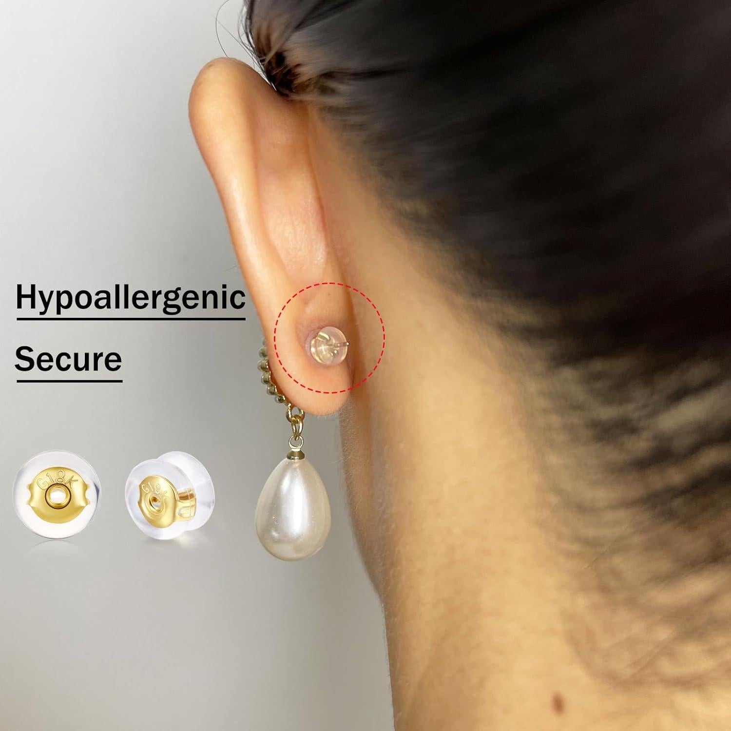 Respaldos de Aretes DELECOE 12 Piezas Silicona Oro 18K