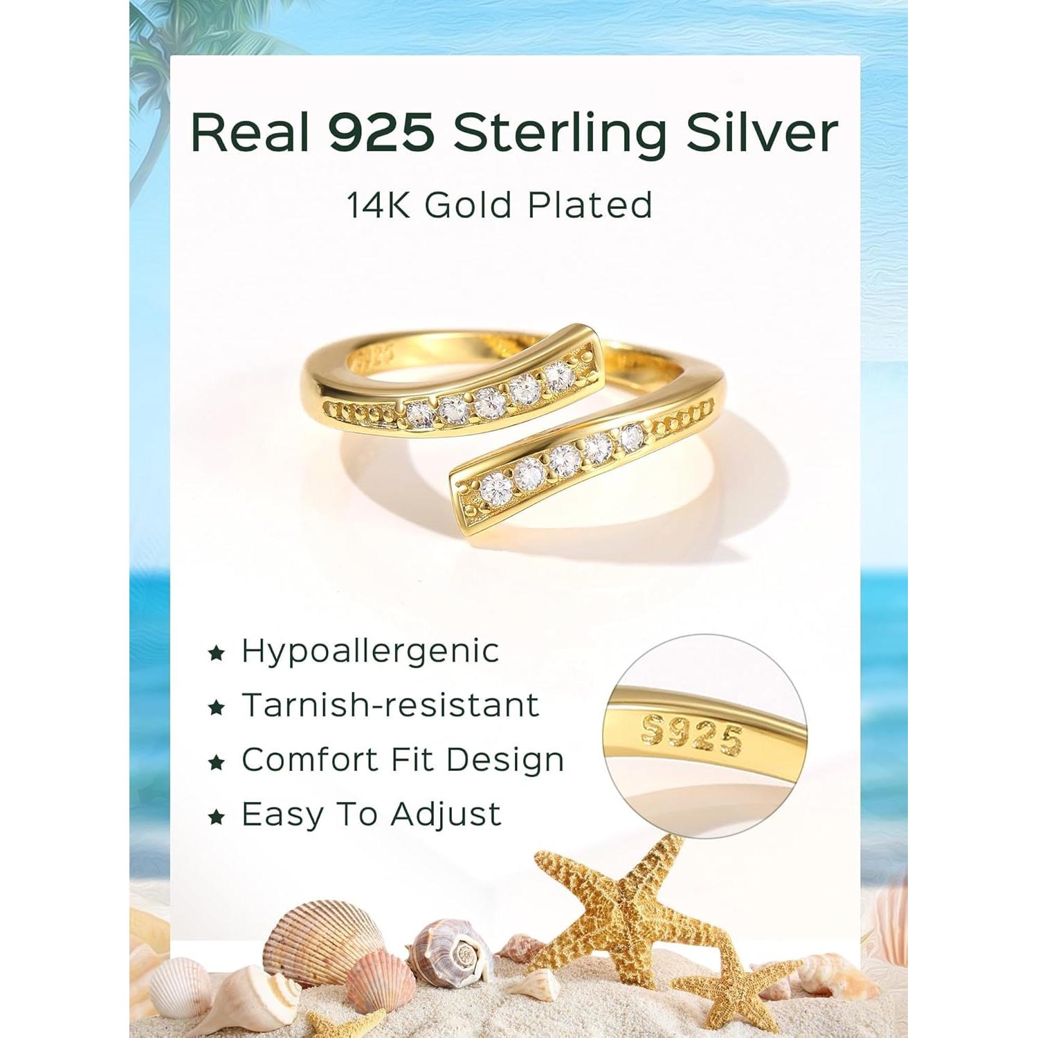 Anillos de dedo ajustables ChicSilver oro 14K para mujeres