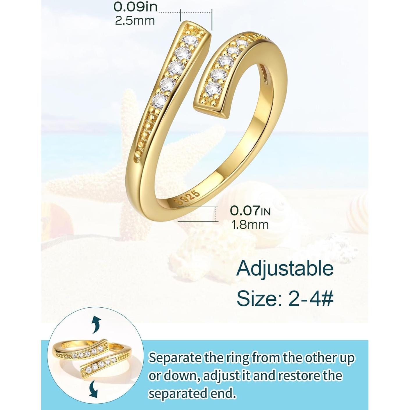 Anillos de dedo ajustables ChicSilver oro 14K para mujeres