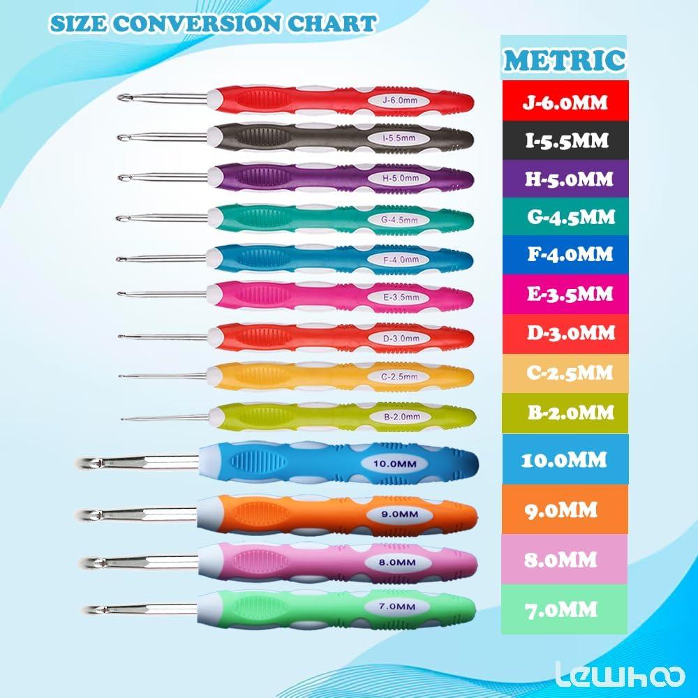 Juego de Ganchillos Ergonómicos Lewhoo 13 Piezas 2.0mm-10.0mm